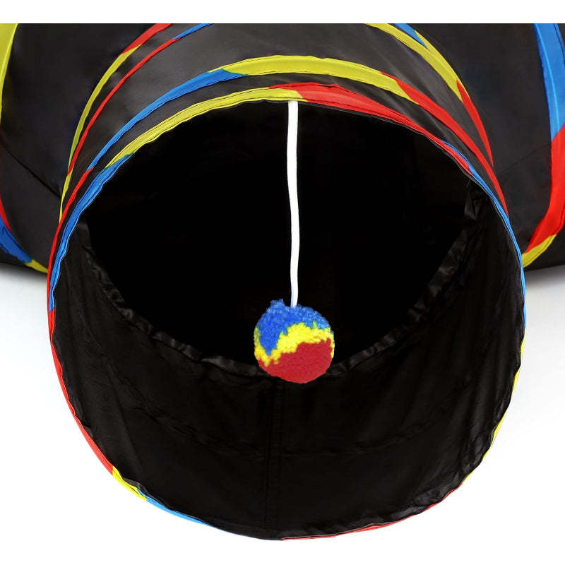 3 Way Collapsible Cat Tunnel Toy With Peek Hole And Ball-Paw Print Pad
