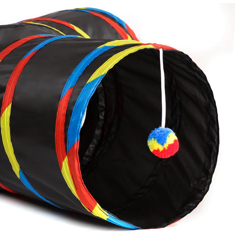 3 Way Collapsible Cat Tunnel Toy With Peek Hole And Ball-Paw Print Pad