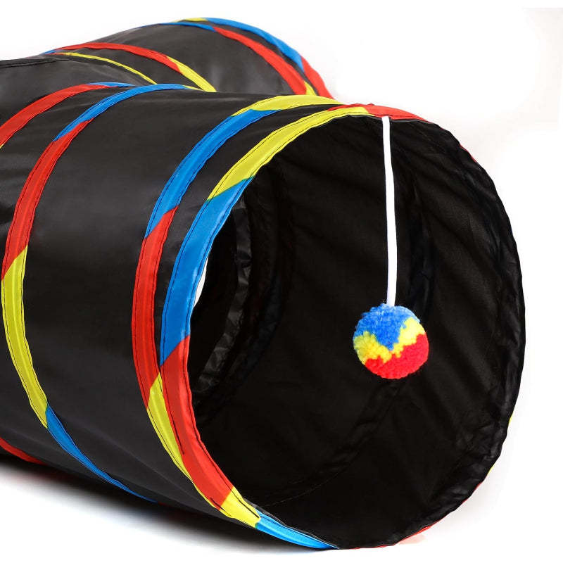 3 Way Collapsible Cat Tunnel Toy With Peek Hole And Ball-Paw Print Pad