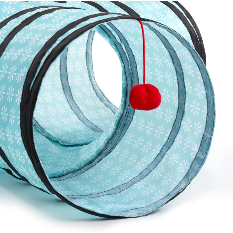 3 Way Collapsible Cat Tunnel Toy With Peek Hole And Ball-Paw Print Pad
