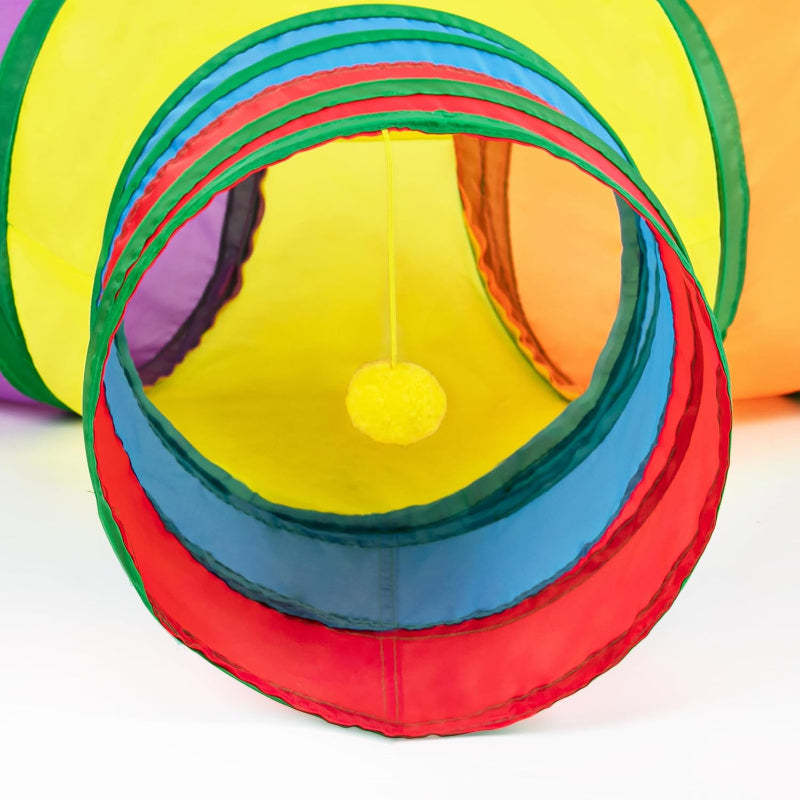 3 Way Collapsible Cat Tunnel Toy With Peek Hole And Ball-Paw Print Pad