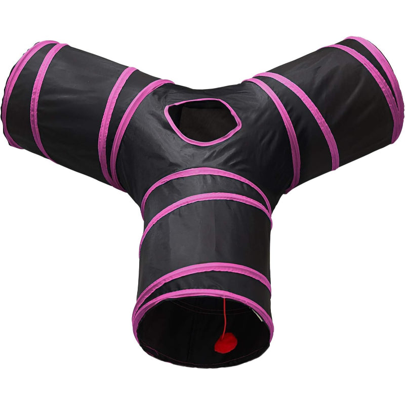 3 Way Collapsible Cat Tunnel Toy With Peek Hole And Ball-Paw Print Pad