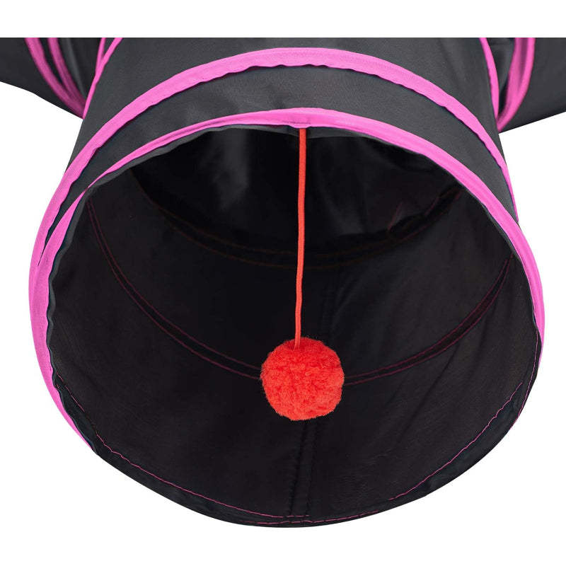 3 Way Collapsible Cat Tunnel Toy With Peek Hole And Ball-Paw Print Pad
