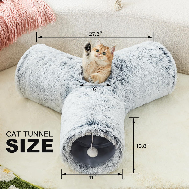 3 Way Collapsible Cat Tunnel Toy With Peek Hole And Ball-Paw Print Pad