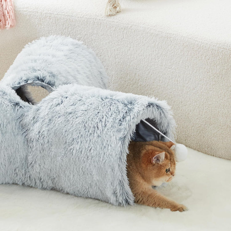 3 Way Collapsible Cat Tunnel Toy With Peek Hole And Ball-Paw Print Pad