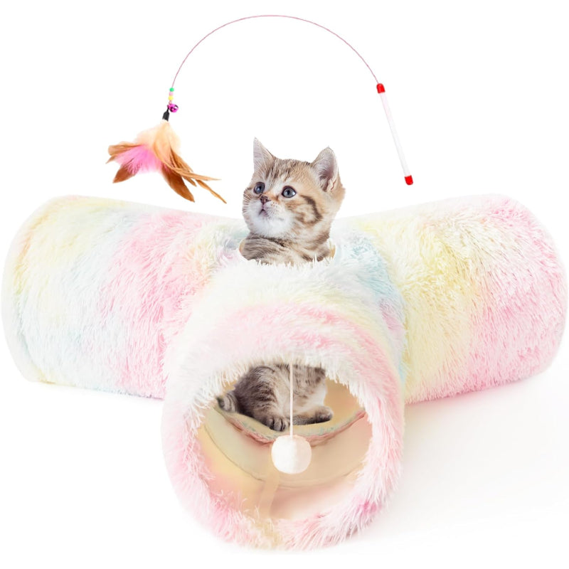 3 Way Collapsible Cat Tunnel Toy With Peek Hole And Ball-Paw Print Pad