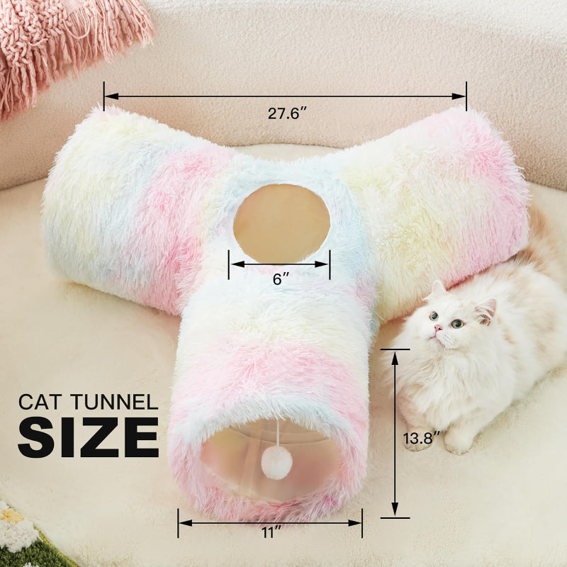 3 Way Collapsible Cat Tunnel Toy With Peek Hole And Ball-Paw Print Pad