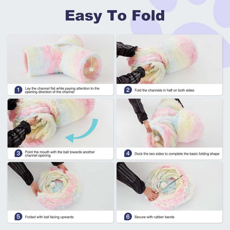 3 Way Collapsible Cat Tunnel Toy With Peek Hole And Ball-Paw Print Pad