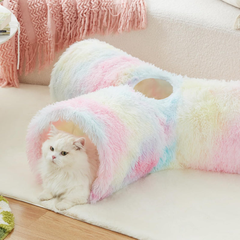 3 Way Collapsible Cat Tunnel Toy With Peek Hole And Ball-Paw Print Pad