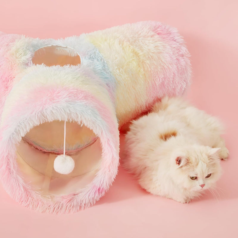 3 Way Collapsible Cat Tunnel Toy With Peek Hole And Ball-Paw Print Pad