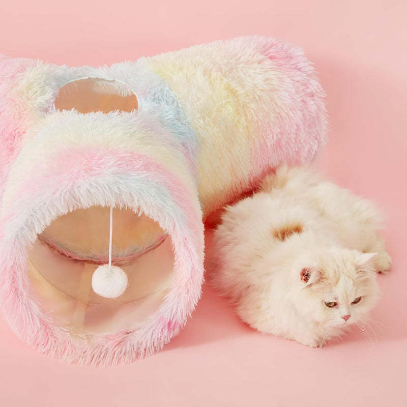 3 Way Collapsible Cat Tunnel Toy With Peek Hole And Ball-Paw Print Pad