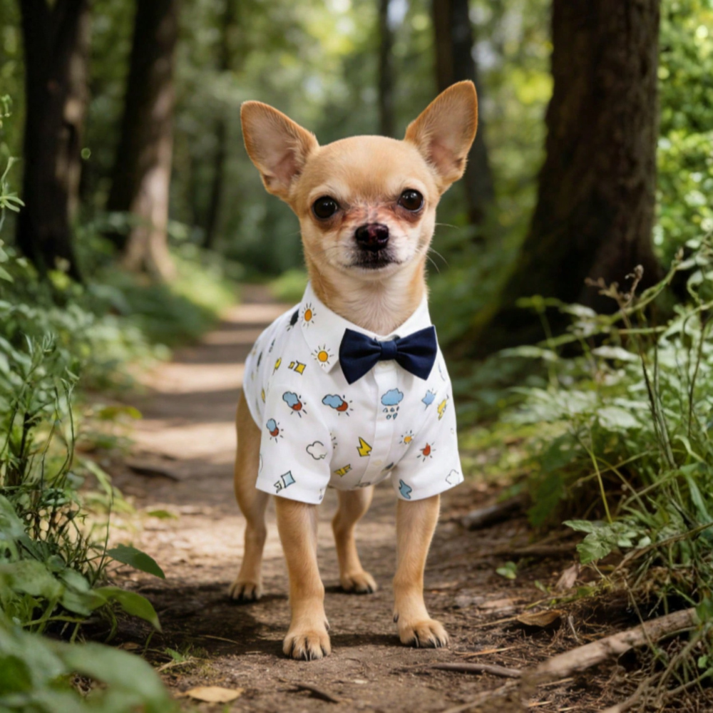 Gentleman Casual Bow Tie Stylish & Cute Multi-Color Denim Print Shirt For Small Dogs