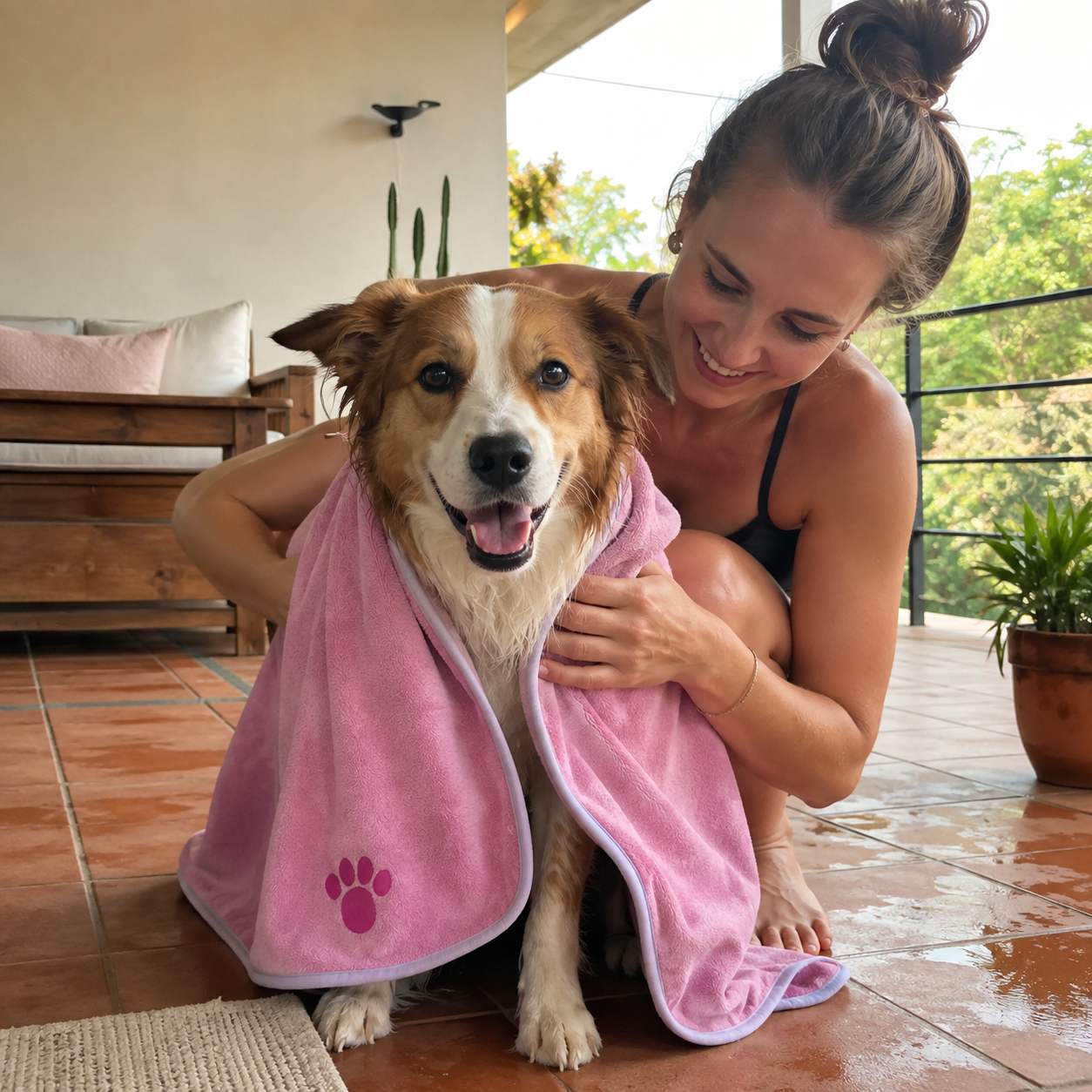 Embroidered Quick Dry Paw Design Pet Cloth Towel 