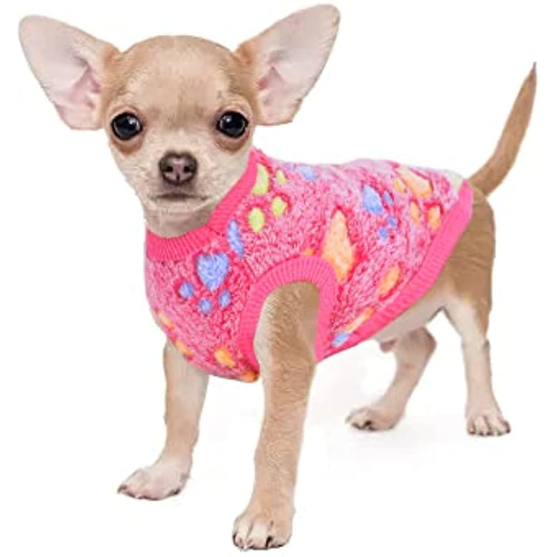 2 Pieces Small Dog Sweaters Fleece Cloth Warm Puppy Sweaters-Paw Print Pad