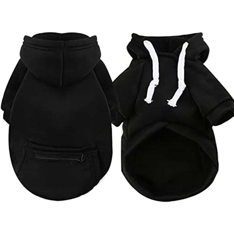 Pet Dog Hoodie Sweater Black Warm Soft Fleece Sweatshirts With Pocket-Paw Print Pad