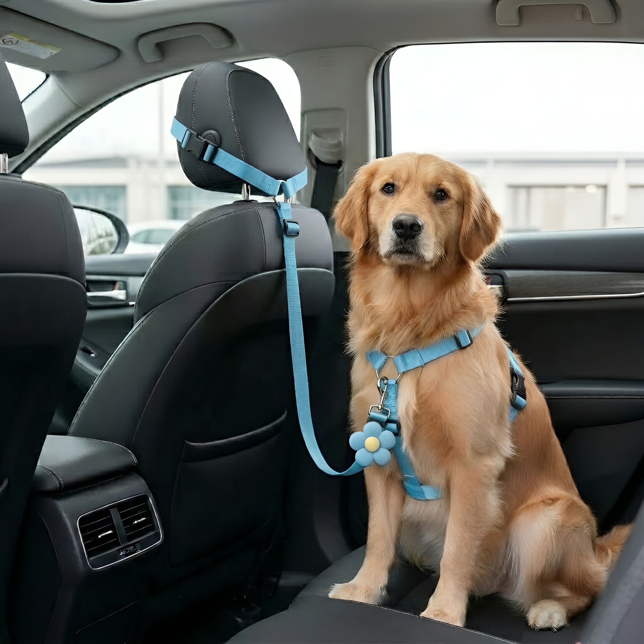 Dog Car Seat Belt With Adjustable Strap And Pet Safety Leash Buckle