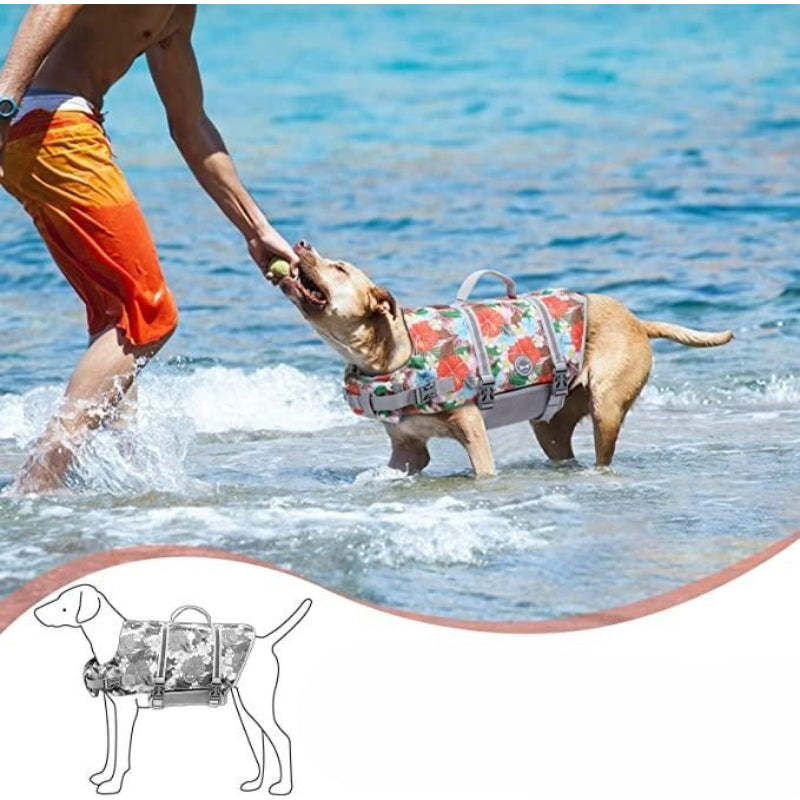 Ripstop Dog Life Vest, Reflective Adjustable Life Jacket For Dogs-Paw Print Pad