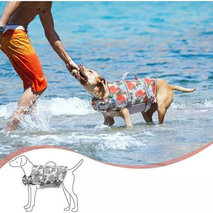 Ripstop Dog Life Vest, Reflective Adjustable Life Jacket For Dogs-Paw Print Pad