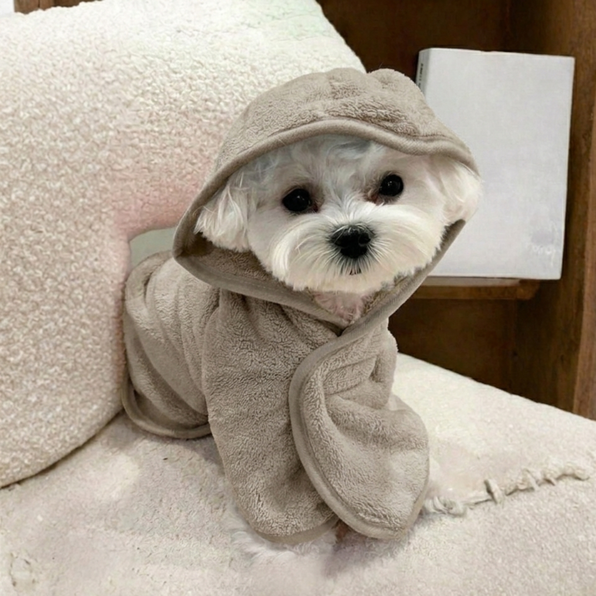 Adjustable Pet Bathrobe With Hood Soft Absorbent Towel