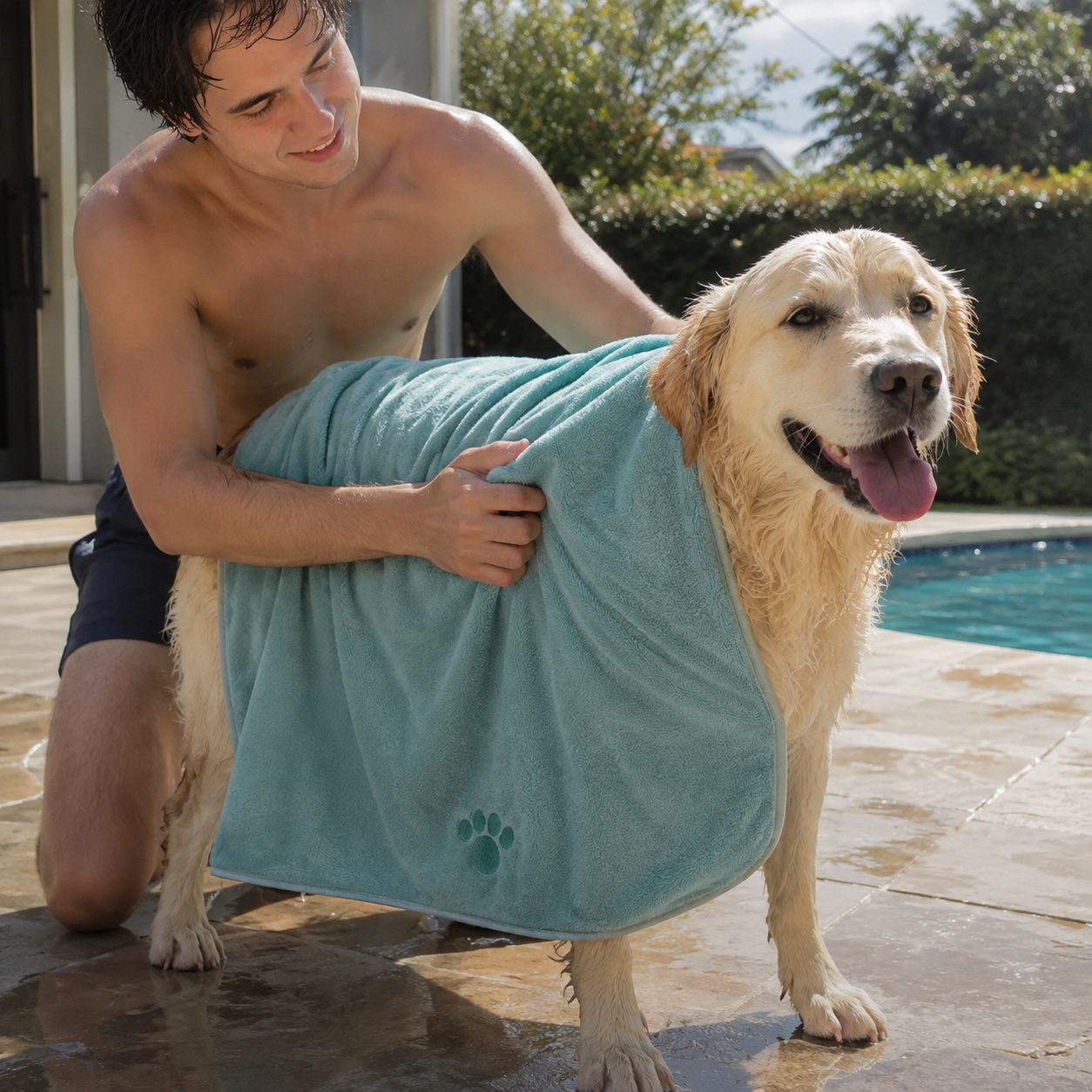Embroidered Quick Dry Paw Design Pet Cloth Towel 