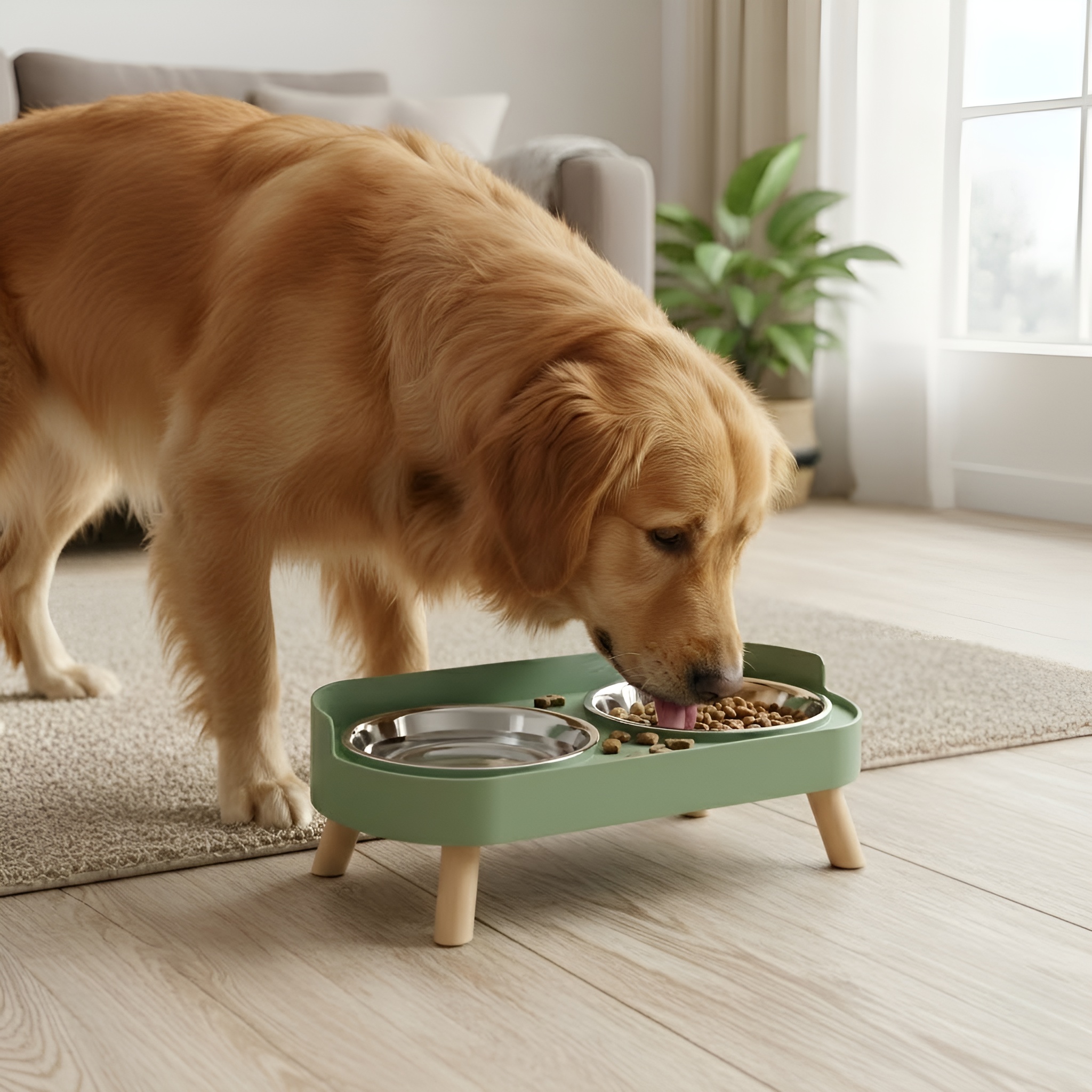 Elevated Dual Pet Feeding Bowl Set With Splash Guard