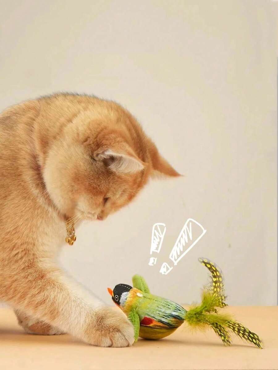 1 PC/2pcs/3pcs Cat Toy - Realistic Chirping Small Bird, Self-Entertained To Relieve Boredom,Interactive Cat Toys Hanging Squeaky Simulation Bird Plush Cats Pets Teasing Toys With Artificial Feathers Kitten Chirping Bird Toy,There Is A Discrepancy Between The Color And Length Of The Feathers, - Multicolor - View 9