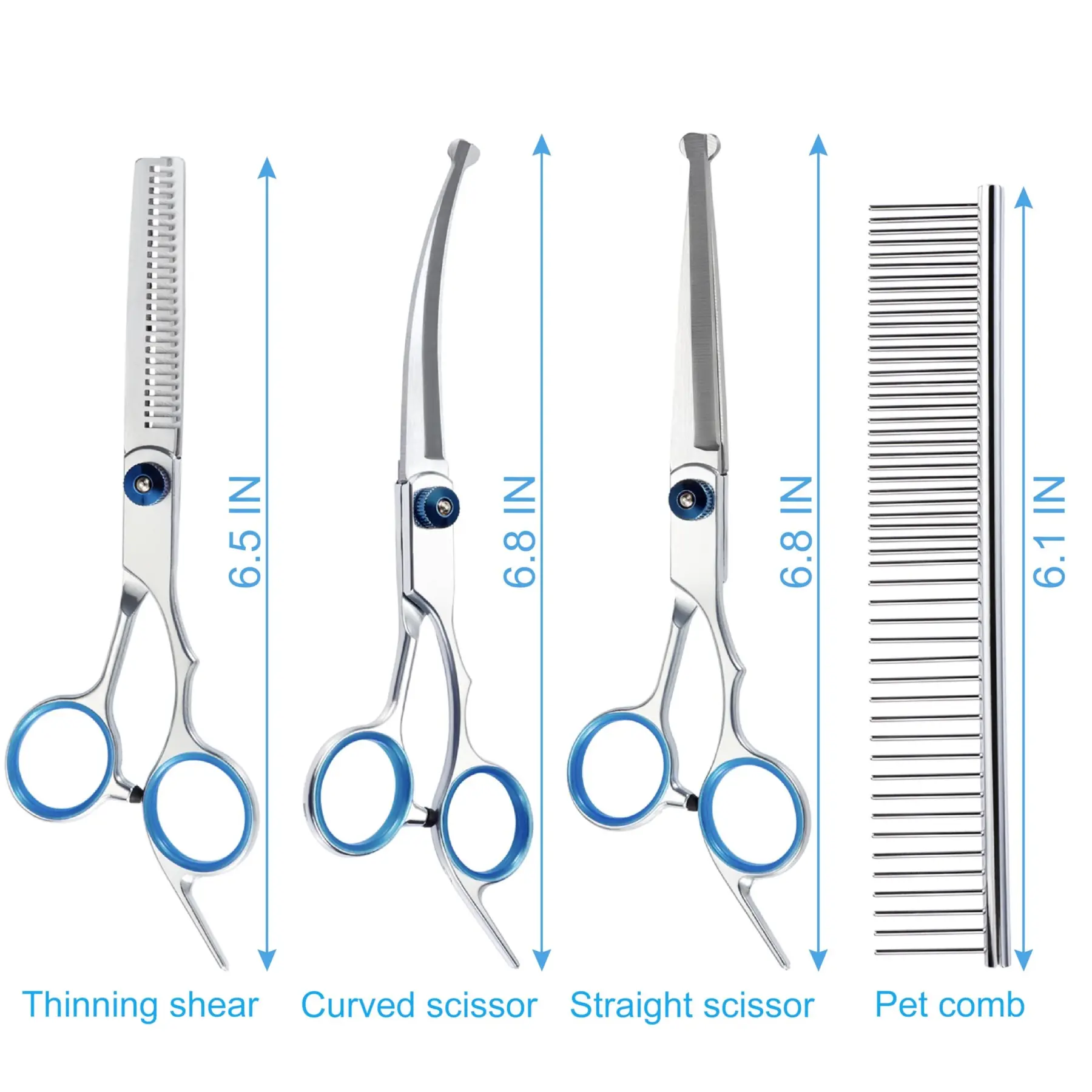 5 in 1 Premium Dog Grooming Scissors, Professional Dog Scissors for Grooming with Safety Round Tips, Stainless Steel Thinning Shears, Pet Cat Shears for Grooming Kit, #summerwins