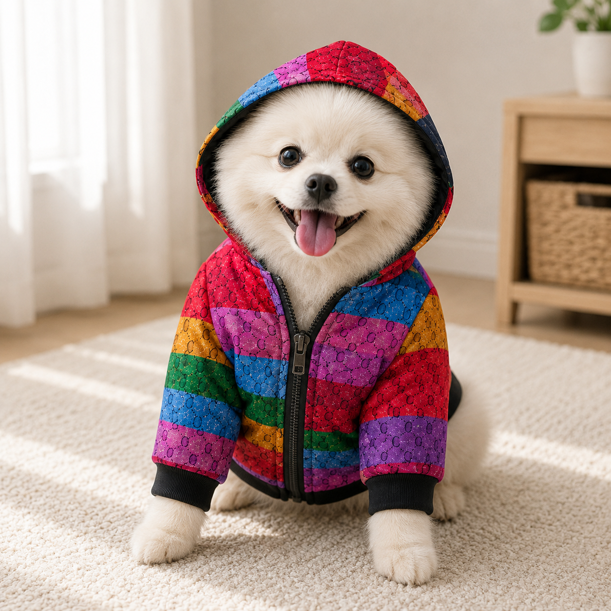 Vintage Winter Fashion Dog Hoodie With Zipper