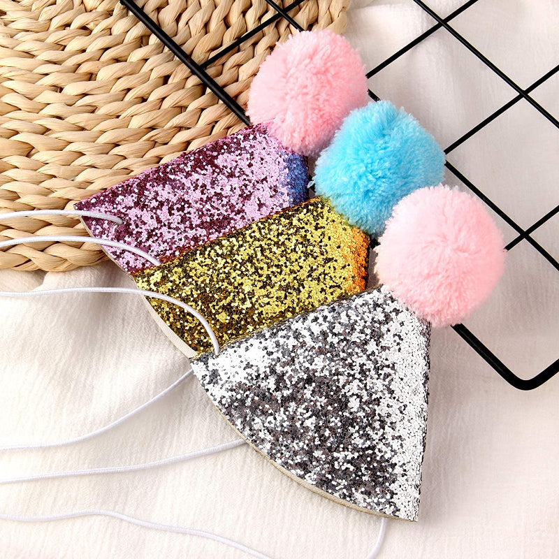 3pcs Dog Birthday Hat For Pets Party Decoration Supplies, Cat Kitten Headband Hats Charms Grooming Accessories-Paw Print Pad