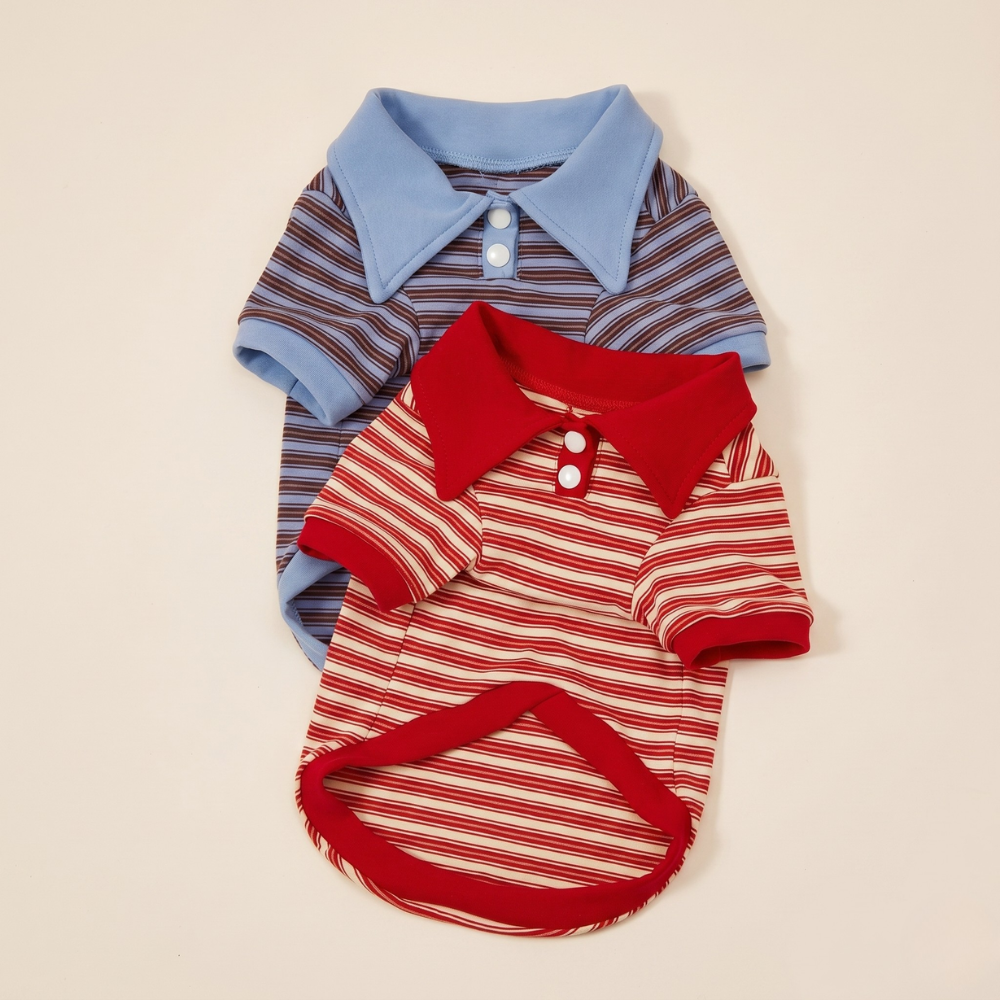 Striped Design Pet Polo Shirt For Cats And Dogs Winter Wear