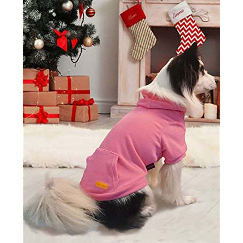 Basic Dog Hoodie Sweatshirts, Pet Clothes Hoodies Sweater With Hat & Leash Hole, Soft Cotton Outfit Coat For Small Medium Large Dogs Pink-Paw Print Pad