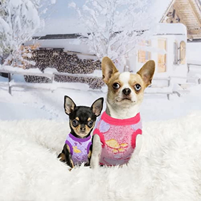2 Pieces Small Dog Sweaters Fleece Cloth Warm Puppy Sweaters-Paw Print Pad