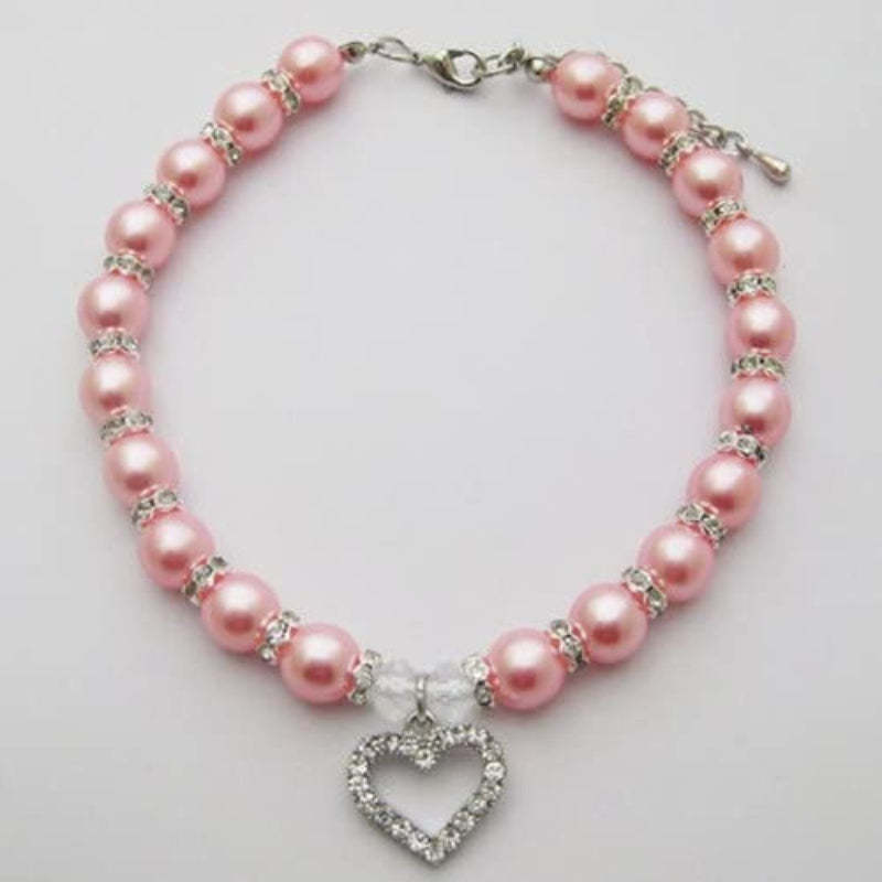 Engraved Crystal Heart Dog Necklace Jewelry With Bling Pearls Rhinestones-Paw Print Pad