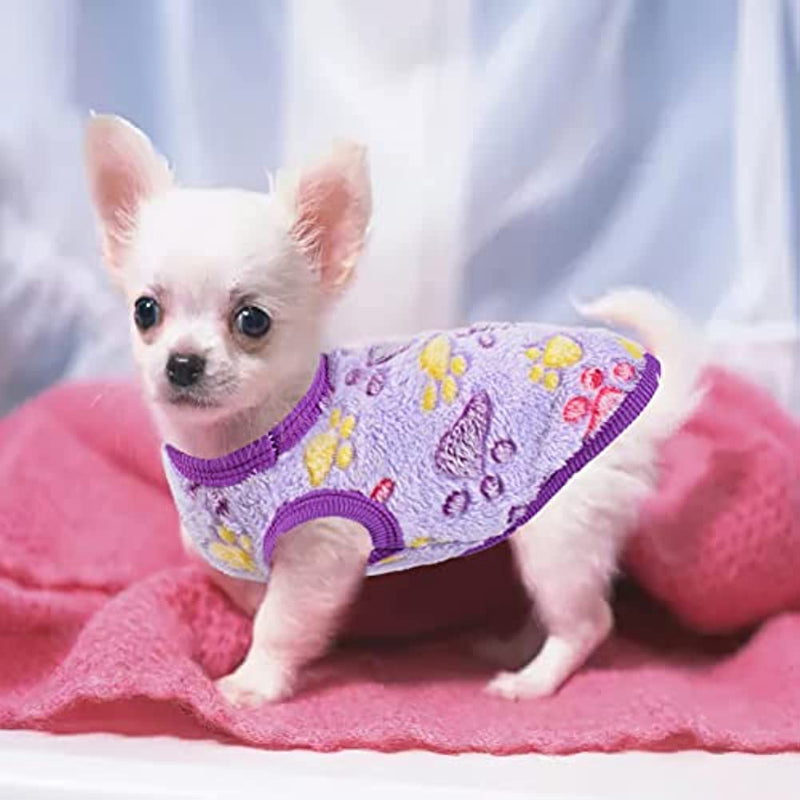 2 Pieces Small Dog Sweaters Fleece Cloth Warm Puppy Sweaters-Paw Print Pad
