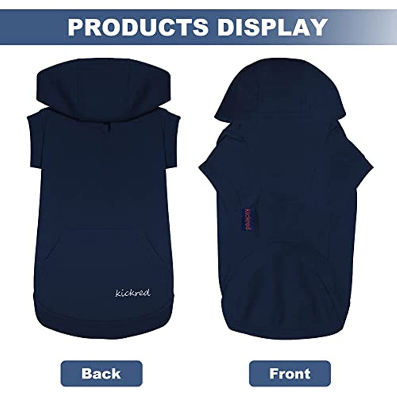 Basic Dog Hoodie Sweatshirts, Pet Clothes Hoodies Sweater With Hat & Leash Hole, Soft Cotton Outfit Coat For Small Medium Large Dogs Navy Blue-Paw Print Pad