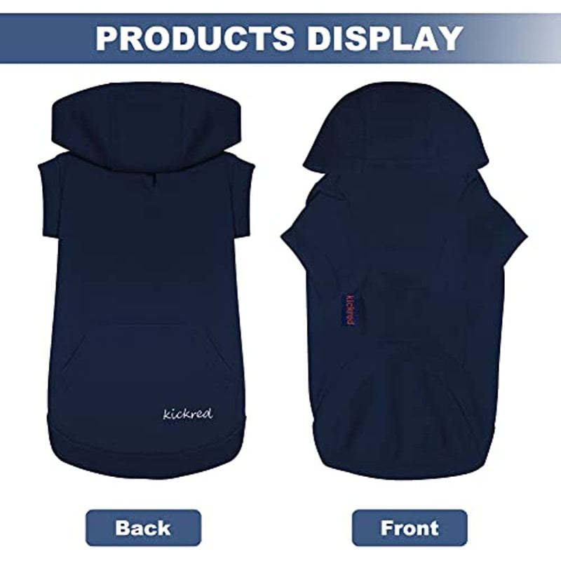 Basic Dog Hoodie Sweatshirts, Pet Clothes Hoodies Sweater With Hat & Leash Hole, Soft Cotton Outfit Coat For Small Medium Large Dogs Navy Blue-Paw Print Pad