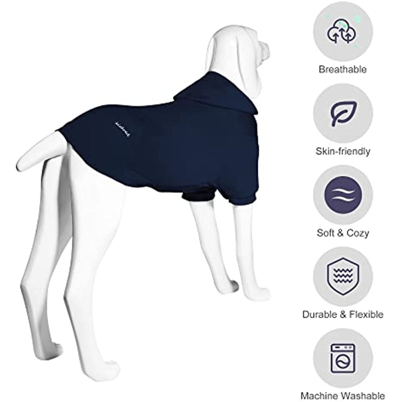 Basic Dog Hoodie Sweatshirts, Pet Clothes Hoodies Sweater With Hat & Leash Hole, Soft Cotton Outfit Coat For Small Medium Large Dogs Navy Blue-Paw Print Pad