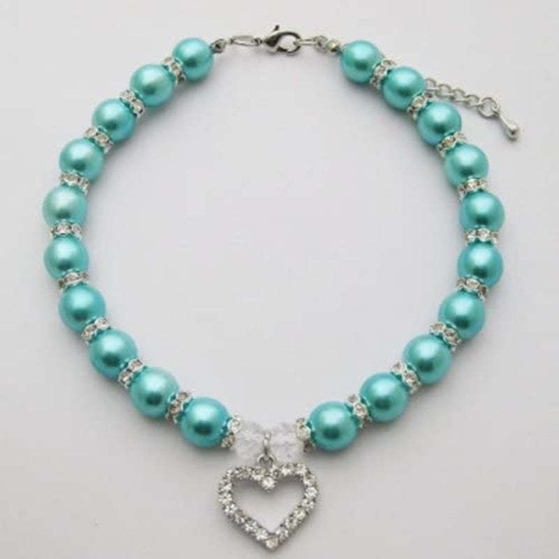 Engraved Crystal Heart Dog Necklace Jewelry With Bling Pearls Rhinestones-Paw Print Pad