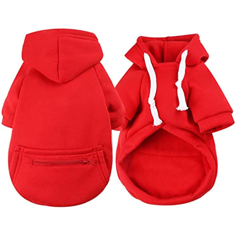 Pet Dog Hoodie Sweater Black Warm Soft Fleece Sweatshirts With Pocket-Paw Print Pad