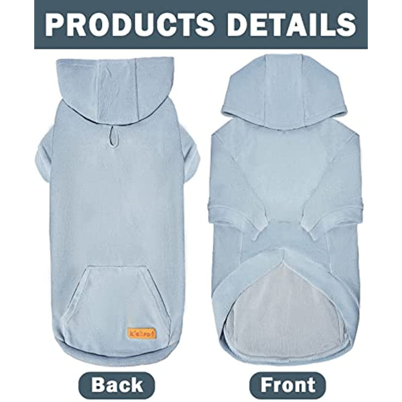 Basic Dog Hoodie Sweatshirts, Pet Clothes Hoodies Sweater With Hat & Leash Hole, Soft Cotton Outfit Coat For Small Medium Large Dogs Velvet Blue-Paw Print Pad