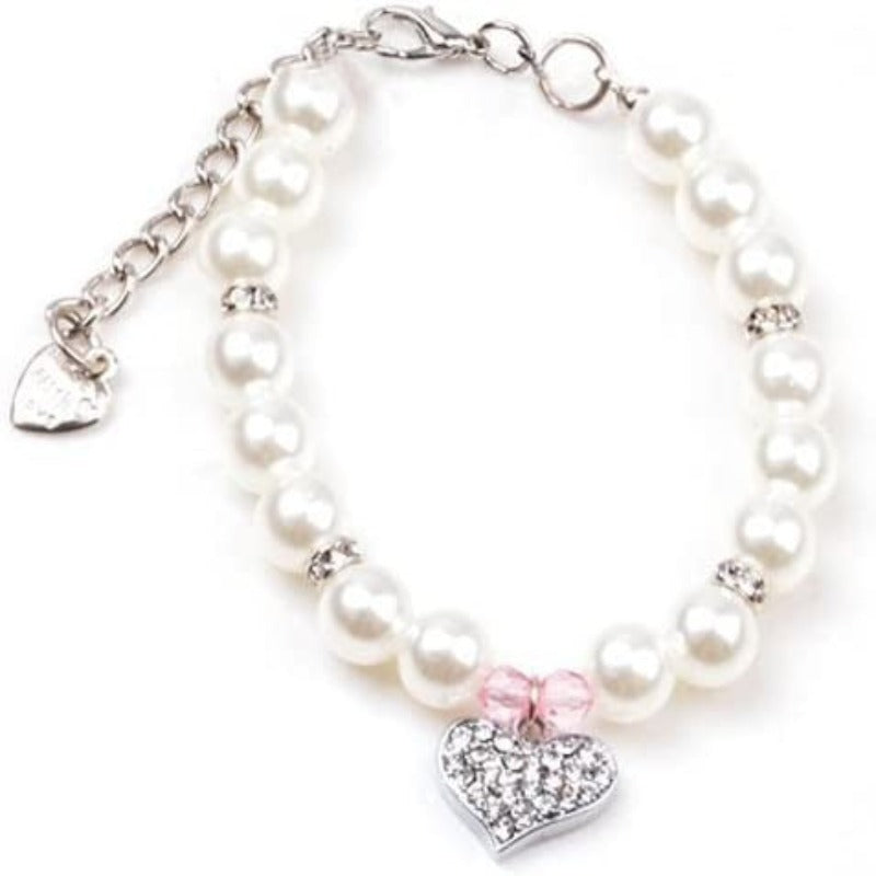 Fancy Pinky Crystal Heart Pet Cat Dog Necklace Jewelry-Paw Print Pad