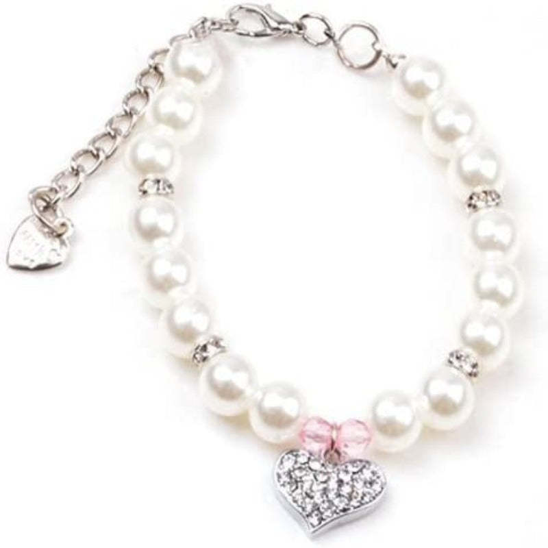 Fancy Pinky Crystal Heart Pet Cat Dog Necklace Jewelry-Paw Print Pad