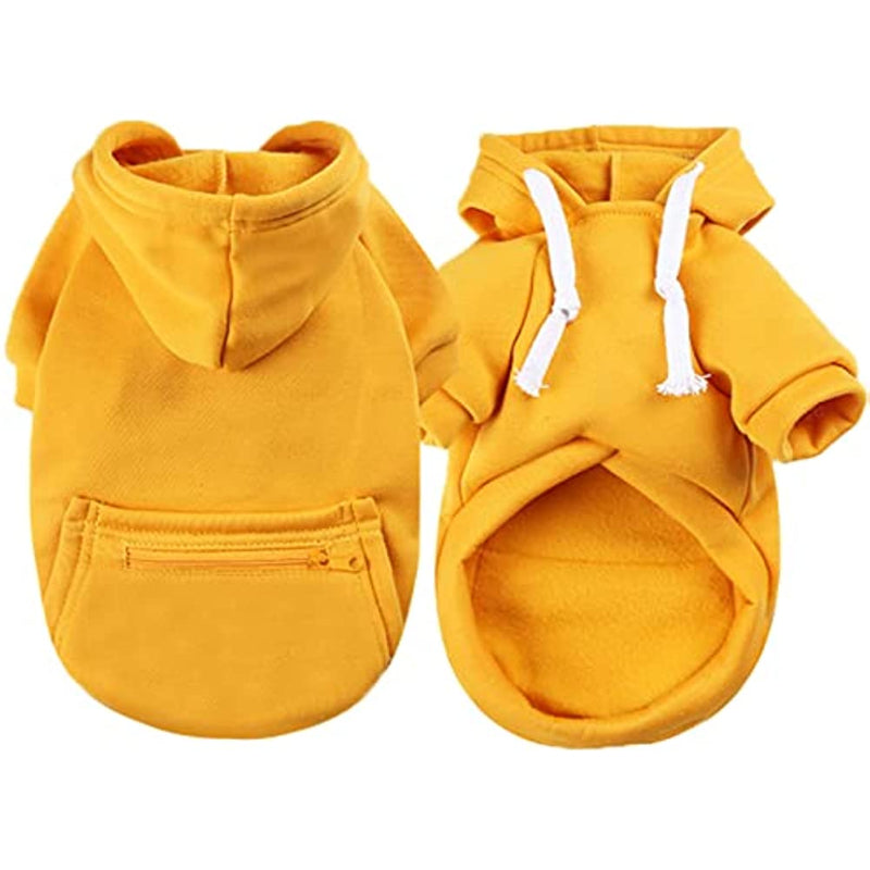 Pet Dog Hoodie Sweater Black Warm Soft Fleece Sweatshirts With Pocket-Paw Print Pad