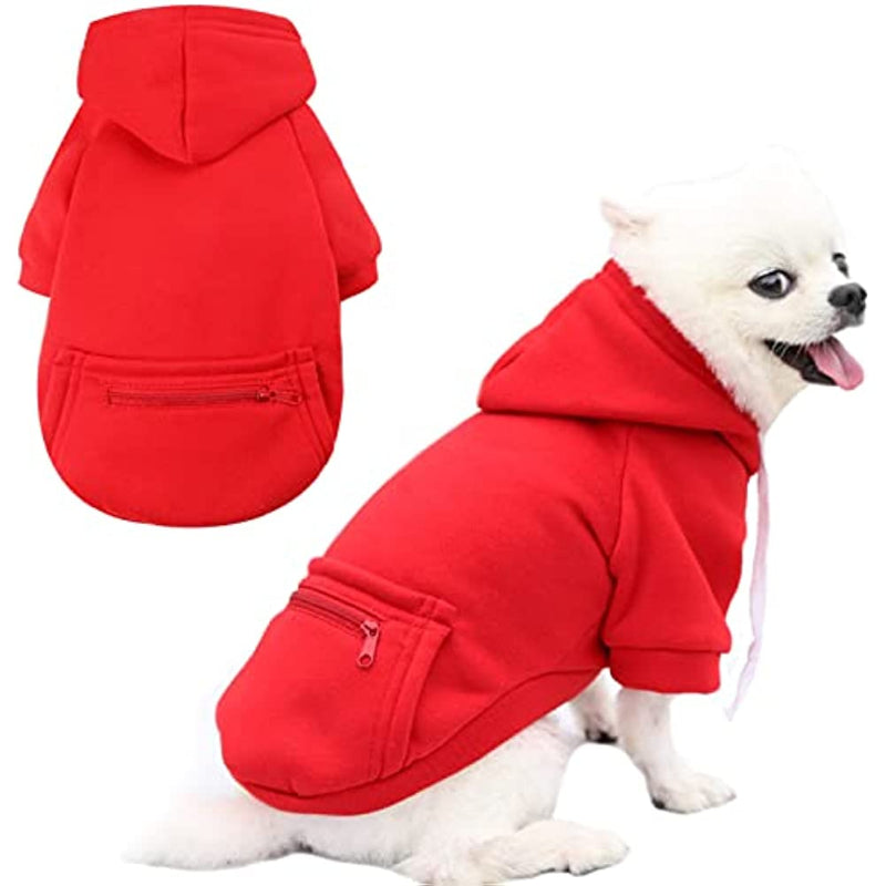 Pet Dog Hoodie Sweater Black Warm Soft Fleece Sweatshirts With Pocket-Paw Print Pad