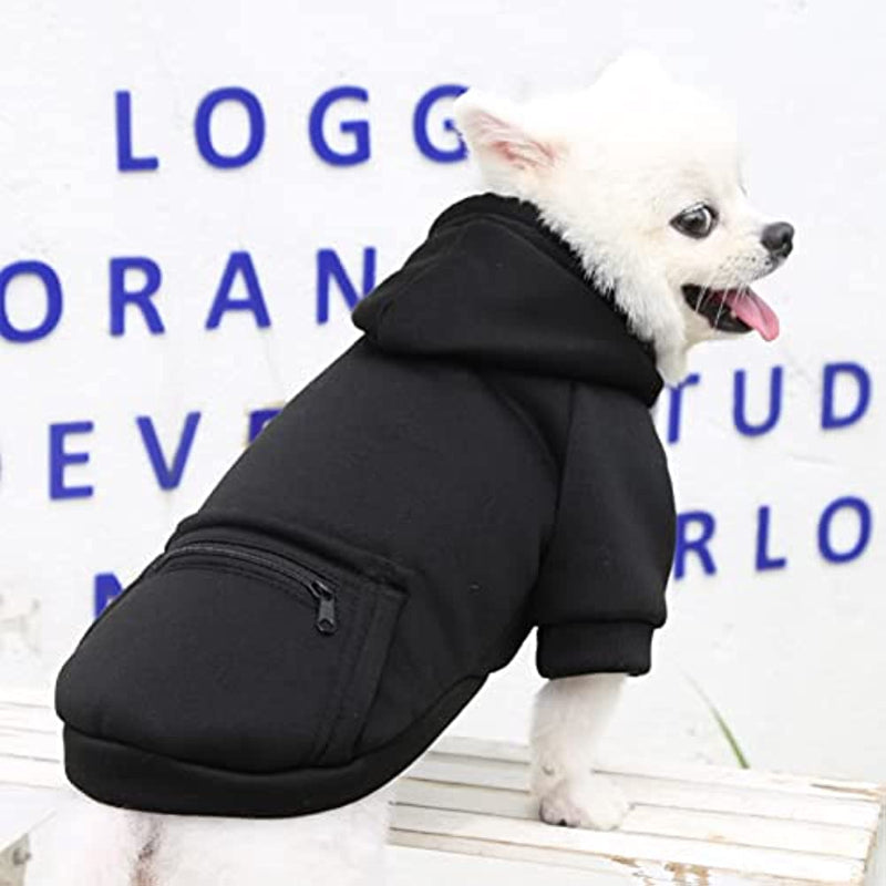 Pet Dog Hoodie Sweater Black Warm Soft Fleece Sweatshirts With Pocket-Paw Print Pad