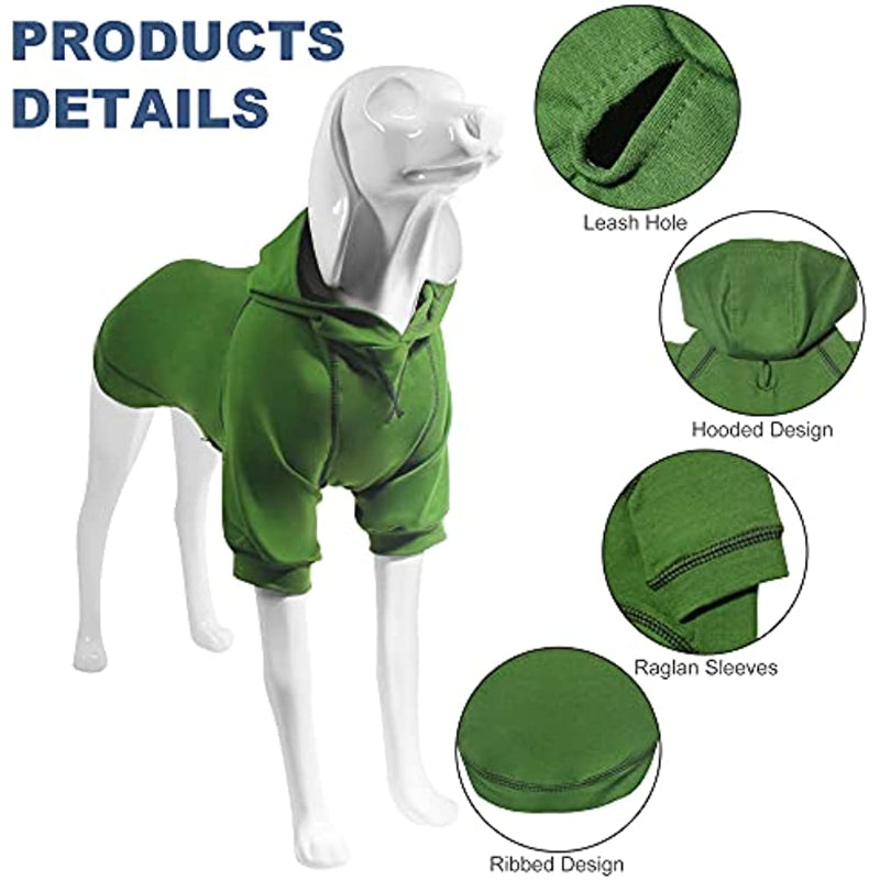 Basic Dog Hoodie Sweatshirts, Pet Clothes Hoodies Sweater With Hat & Leash Hole, Soft Cotton Outfit Coat For Small Medium Large Dogs Green-Paw Print Pad