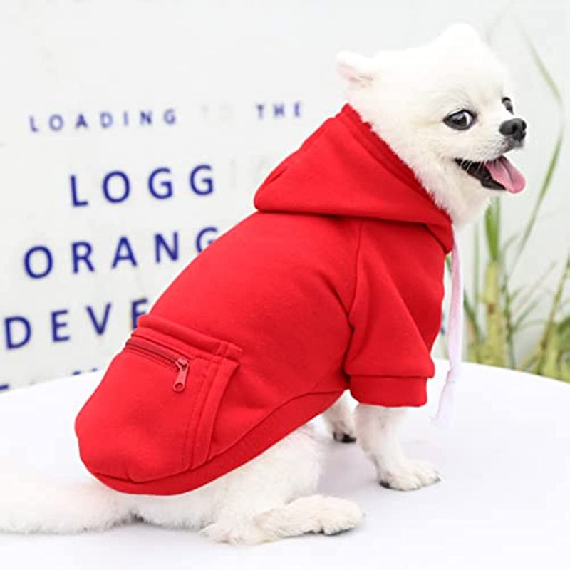 Pet Dog Hoodie Sweater Black Warm Soft Fleece Sweatshirts With Pocket-Paw Print Pad