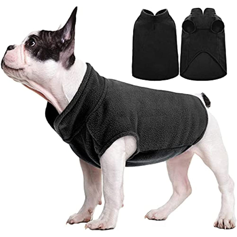Dog Fleece Vest, Warm Sweatshirt Puppy Stretchy Sweater Pullover Dog Turtleneck Coat Dog Winter Jacket With Leash Hole-Paw Print Pad