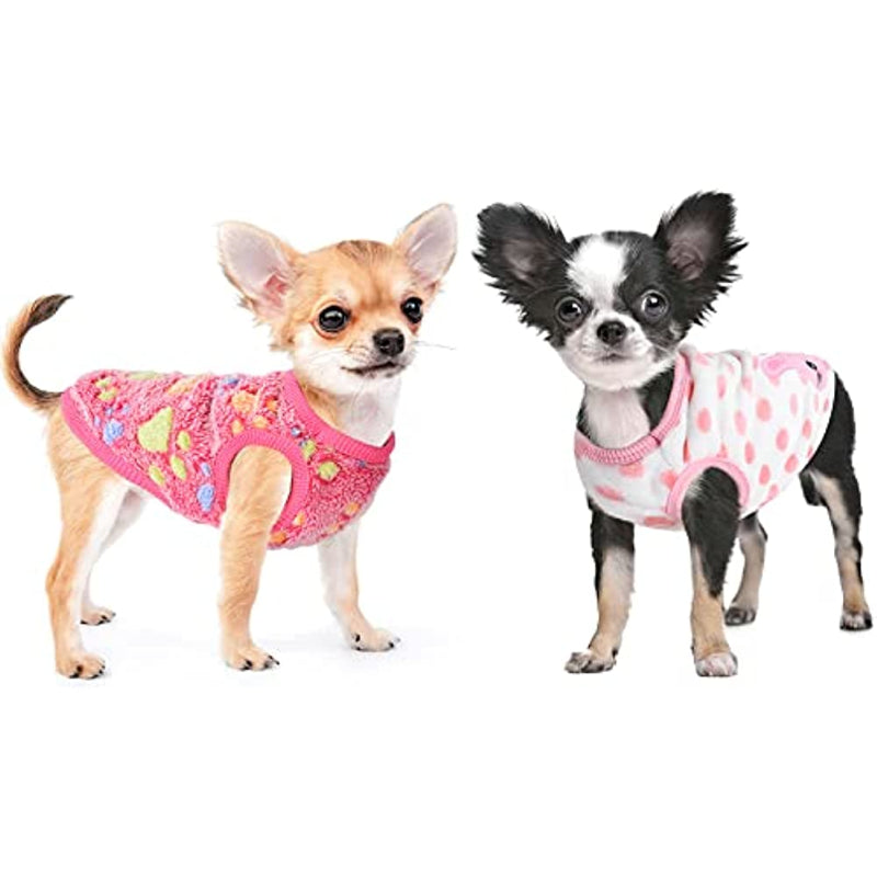 2 Pieces Small Dog Sweaters Fleece Cloth Warm Puppy Sweaters-Paw Print Pad