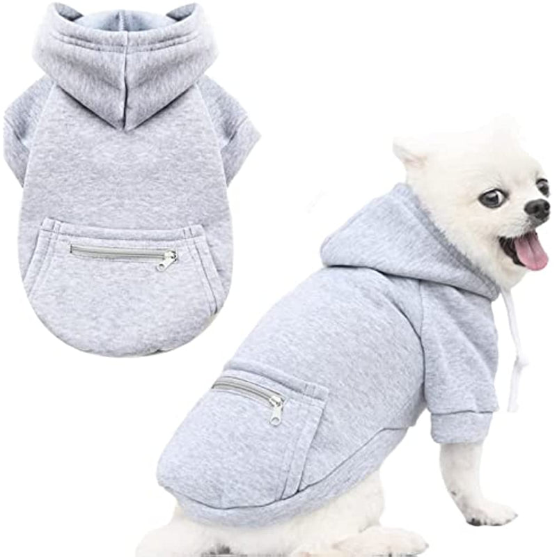 Pet Dog Hoodie Sweater Black Warm Soft Fleece Sweatshirts With Pocket-Paw Print Pad
